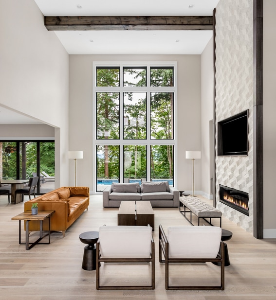 living room in newly constructed luxury home, vertical orientation