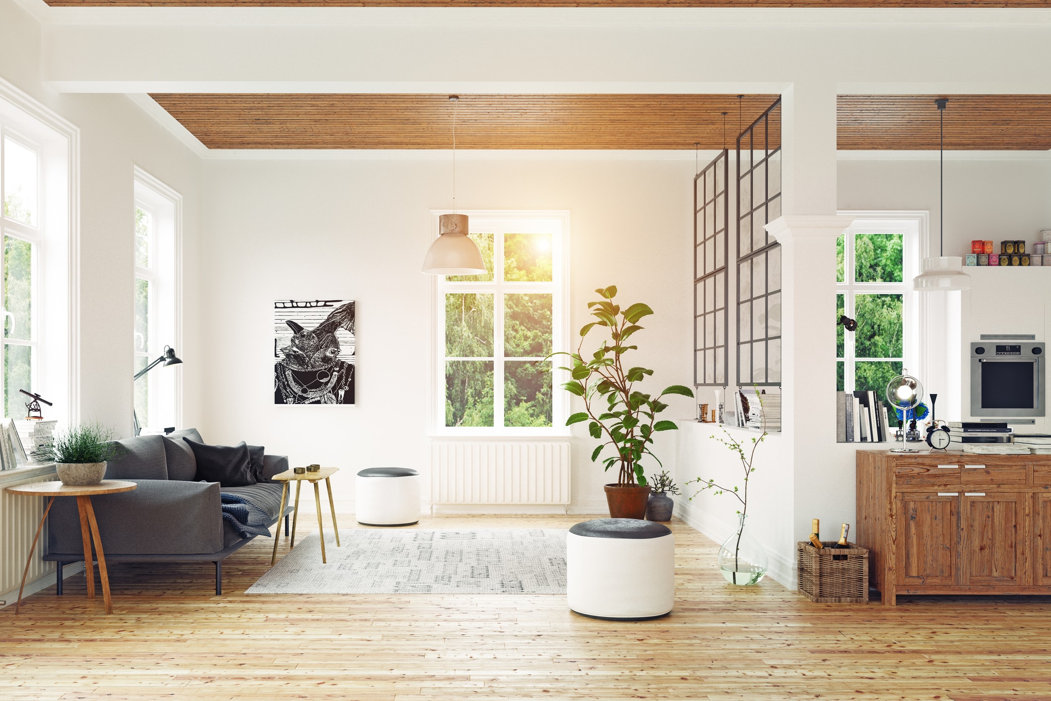 modern scandinavian living room design. 3d concept rendering